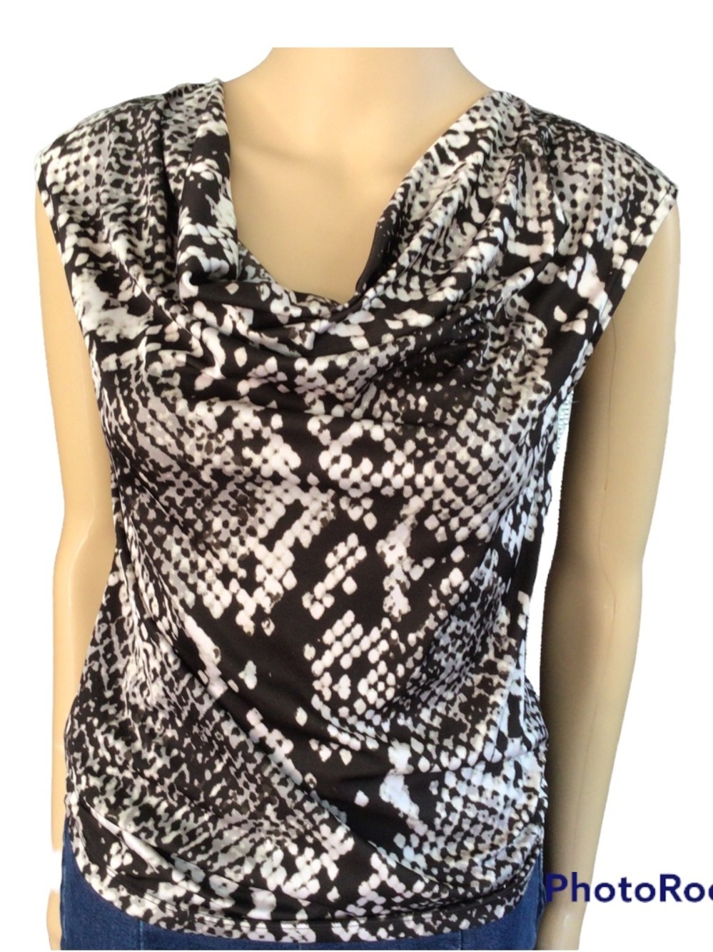 Michael Kors Black and White Cowl Neck Sleeveless Blouse Size Small